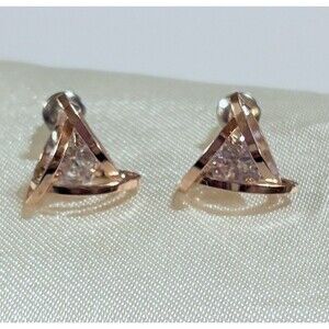 Modern Geometric Triangle Stud Earrings Rose Gold Tone & Clear Cubic Zirconia
